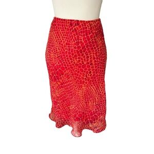 Vtg  90s orange red gauze elastic waist skirt made in usa animal print giraffe